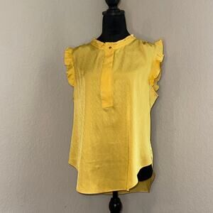 DKNY Sleeveless Ruffle Blouse Women's Medium Yellow No Size Tag